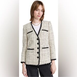 Veronica Beard Albia Tweed Blazer Lady Jacket Black White Cream Plaid 00